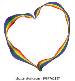 Isolated ribbon forming a heart shape with rainbow flag colors, promoting love and diversity during Pride celebration.
