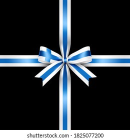 La cinta aislada con el concepto de bandera nacional de Finlandia. Ilustración vectorial del arco de la cinta de la bandera finlandesa cruzada en el centro sobre fondo blanco.