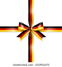 The isolated ribbon with the national flag of Germany concept. Vector illustration of the German ribbon bow crossed at the center on white background.