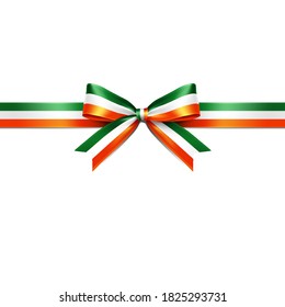 The isolated ribbon with the national flag of Ireland concept. Vector illustration of the Ireland flag ribbon bow on white background.