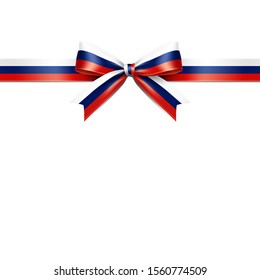 The isolated ribbon with the national flag of Russia concept. Vector illustration of The flag of Russia ribbon bow on white background.