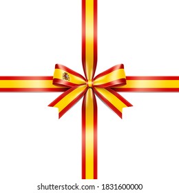 The isolated ribbon with the national flag of Spain concept. Vector illustration of the Spain flag ribbon bow crossed at the center on white background.
