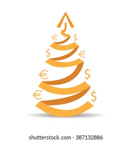 Isolated ribbon with a tree shape and money symbols on a white background