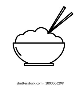 Isolated rice bowl illustration. Rice bowl vector icon. Rice bowl outline design. Rice line template design