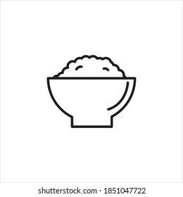 Isolated rice bowl illustration. Rice bowl vector icon. Rice bowl outline design. Rice line template design