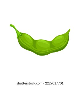 Isolated ripe soybeans green pod. Agriculture legume plant farm harvest or cartoon vector raw soya seed in pod. Soy food natural nutrition ingredient