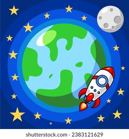 Isolated roacket launch from earth vector on night background simple vector  