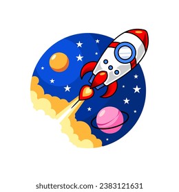 Isolated roacket launch from earth vector on night background simple vector  