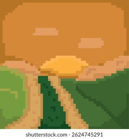 Ilustración aislada de la computadora del arte del pixel del paisaje de la carretera