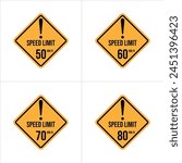 Isolated Road Maximum Speed limit sign 50,60,70,80 kmh with white background vector illustration