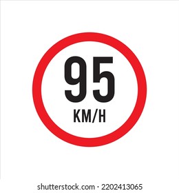 Isolated Road Maximum Speed limit sign 95 kmh sign icon on white background vector illustration.