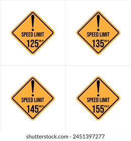 Isolated Road Maximum Speed limit sign 125,135,145,155 kmh with white background vector illustration