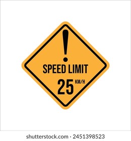 Señal de límite de velocidad máxima en carretera aislada 25 kmh con Ilustración vectorial de fondo blanco
