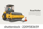 isolated road roller. heavy equipmet rough drawing with editable copy space vector illustration.