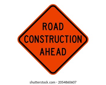isolated road sign for road construction is ahead  on orange round square board for label, banner, broad, notification, information etc. flat vector design 