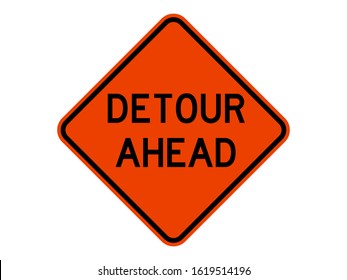 Isolated Road Sign For Detour Is Ahead  On Orange Round Square Board Flat Vector Design 