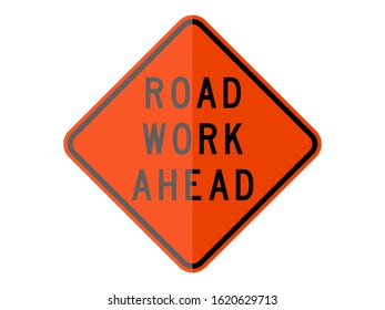 isolated road sign for road work is ahead  on orange round square board flat paperwork style vector design 