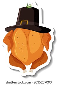 Isolated roasted chicken with hat illustration