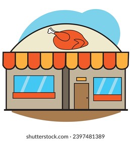 Isolated roasted chicken restaurant building icon Vector illustration