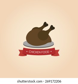 Isolated roasted chicken and text on a colored background. Vector illustration
