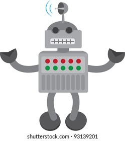 Isolated robot with arms up and antenna on head