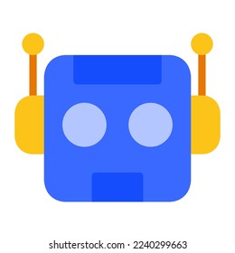 Isolated robot in blue flat icon on white background. Artificial intelligence, ai, iot, futuristic, tech