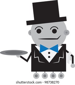 Isolated robot butler holding an empty tray