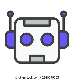 Isolated robot in gray color filled icon on white background. Artificial intelligence, ai, iot, futuristic, tech