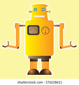 Isolated robot toy on a light yellow background, Vector illustration