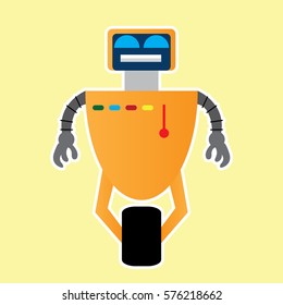 Isolated robot toy on a light yellow background, Vector illustration