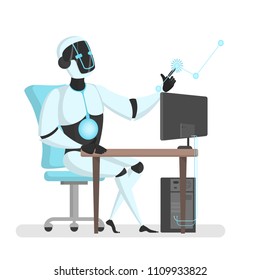 Isolated robot working with computer and virtual reality.