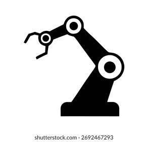 Isolated Robotic Arm in Silhouette Against White Background Depicts Industrial Automation