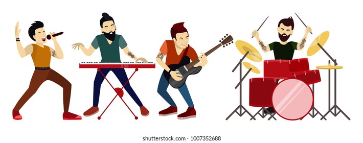 Isolated rock band with singer and musicians.