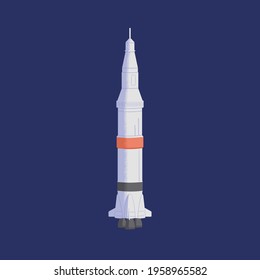 Isolated rocket flying up. Futuristic rocketship or spaceship during space travel. Flight of intergalactic shuttle. Spaceflight of spacecraft. Colored flat vector illustration of interstellar