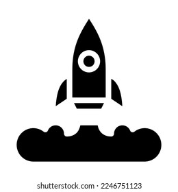 Isolated rocket launch in glyph icon  on white background. Launching, boost, startup, advertising, marketing