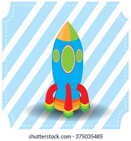 Isolated rocket toy on a blue textured background