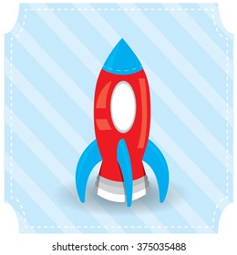 Isolated rocket toy on a blue textured background