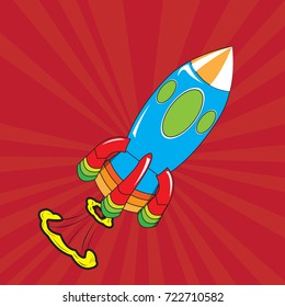 Isolated rocket toy on a colored background, Vector illustration