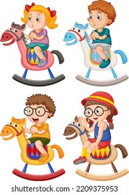 Isolated rocking horse for kids set illustration