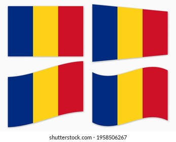 isolated Romania flag set waving by the wind shapes, element for icon, label, banner, button etc. vector design.