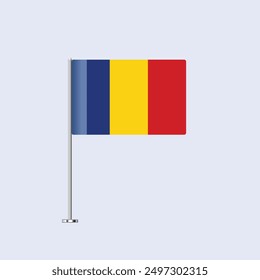 Isolated Romania Table Flag on Pole, Romanian Flag Vector Design for Print and Web