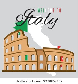 Isolated rome coliseum landmark Italy travel postcard Vector
