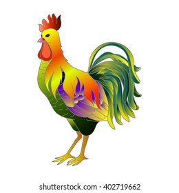 Isolated rooster on a white background, character, cartoon style, vector illustration