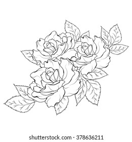 Isolated Rose Flowers Bouquet Detailed Outline Stock Vector (Royalty ...