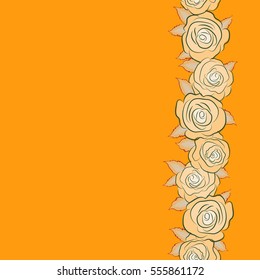 Isolated rose flowers with copy space (place for your text) in green, red and yellow colors. Vertical vector seamless floral border.