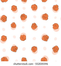 Isolated rose flowers in orange colors. Vector seamless floral border.