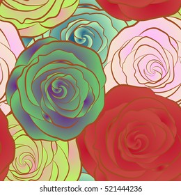 Isolated rose flowers. Vector seamless floral border.