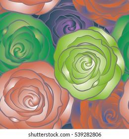 Isolated rose flowers. Vector seamless floral border.