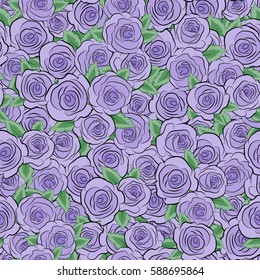 Isolated rose flowers in violet colors. Vector seamless floral border.