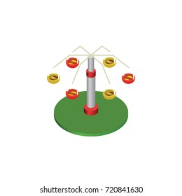 Isolated Rotation Seesaw Isometric. Swing Attraction Vector Element Can Be Used For Rotation, Swing, Carousel Design Concept.